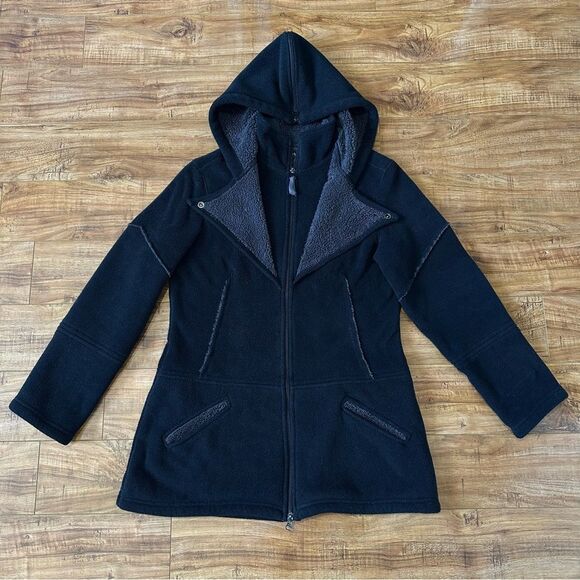 Athleta RARE Sherpa Longline Full Zip Hoodie Jacket Size Medium Black - Picture 1 of 15